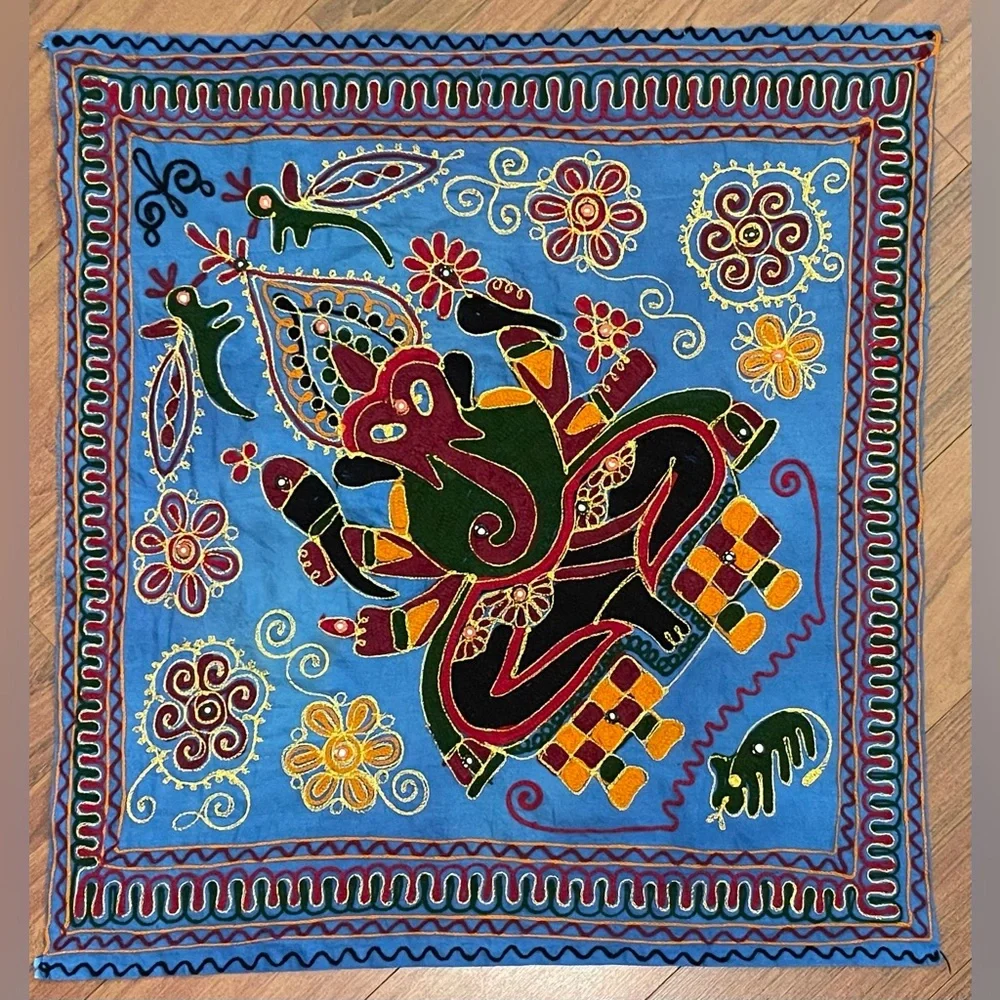 Amazing vintage Lord Ganesha wall tapestry embroidered